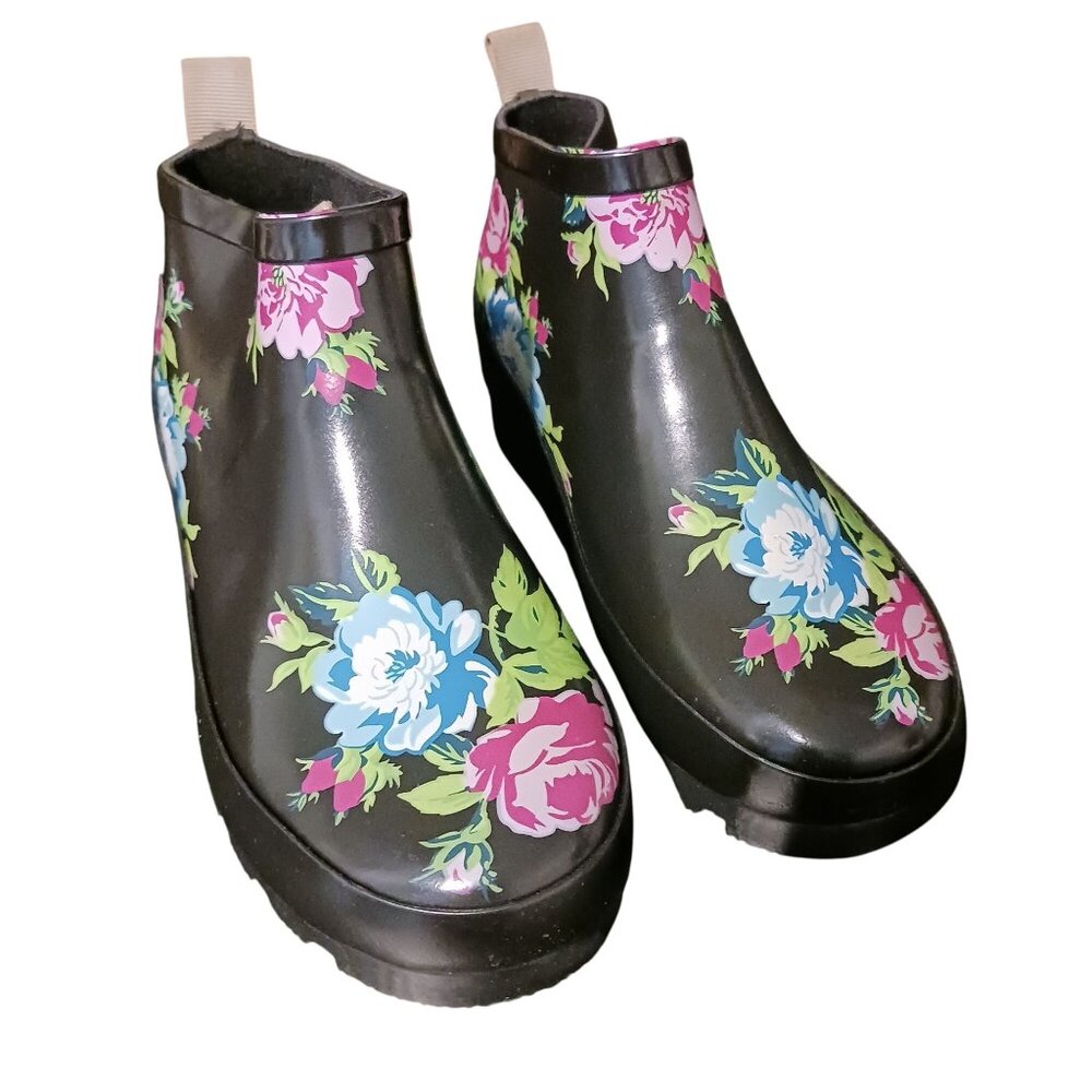 NEW Journee Collection Rainer Slip On Ankle Rain Boots‎ Size 5.5 Floral Multi